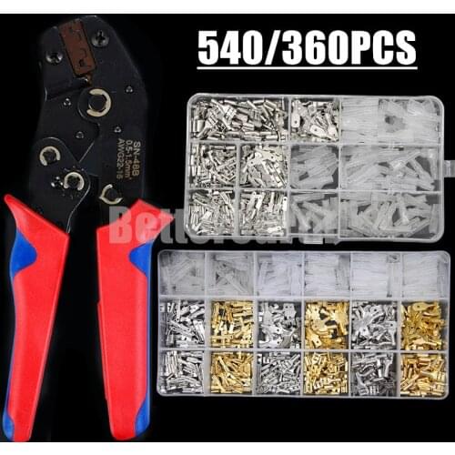 540/360PCS 2.8/4.8/6.3mm Spade Crimp Terminals Universal Seal Spring Plug Insulated Electrical Wire Connectors SN48B Plier Kit