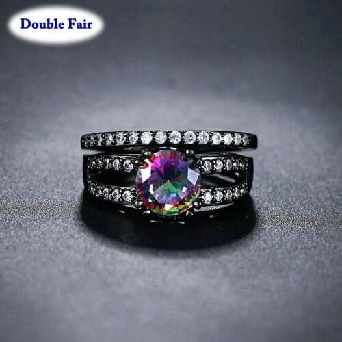 High Quality Cubic Zirconia Black Gold Color Ring Set Rock style Fashion Jewelry Finger Rings For Women Party Wholesale DWR619