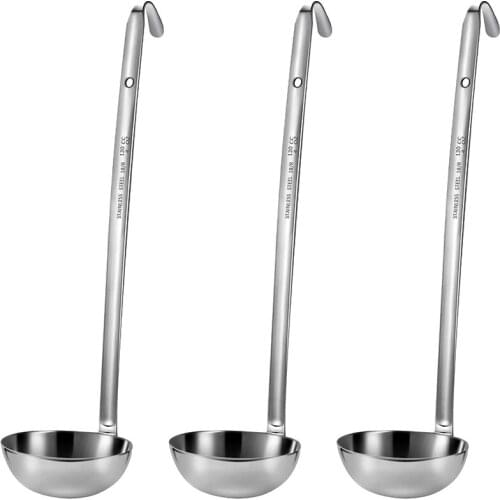 3 Pieces Stainless Steel Ladle Soup Handle Ladle with Pouring Rim for Kitchen Cooking Soup Sauce (4 Oz)