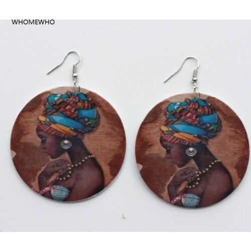 Laser Cut Unfinished Wood Printing Africa Black Girls Drop Earring Wooden Fashion African Hiphop Jewelry Party Accessories