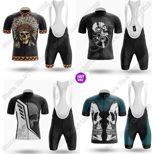 2021 Skull Mens Cycling Cycling Jersey Set Summer Cycling Clothing Road Bike Suit Mountain Bicycle Shirt Bib Shorts MTB