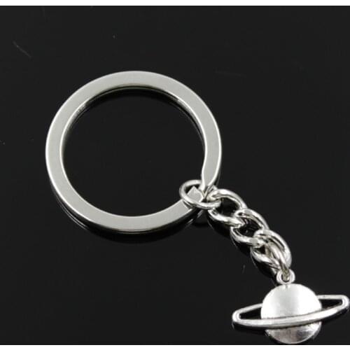New Fashion Men 30mm Keychain DIY Metal Holder Chain Vintage Saturn Planet Spark 20x13mm Silver Color Pendant Gift