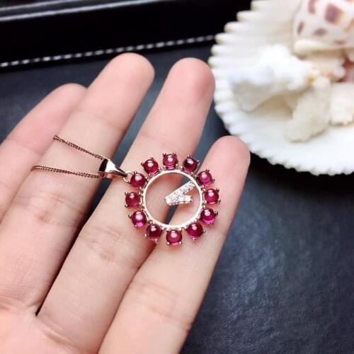 Natural Real garnet necklace pendant Free shipping Real original red garnet 925 sterling silver Fine jewelry