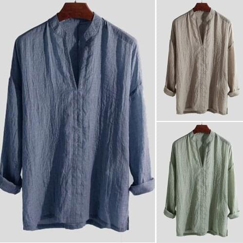 New Mens Casual Blouse Cotton Linen Shirt Loose Tops Short Sleeve Tee Shirt Spring Autumn Summer Casual Handsome Male Shirt