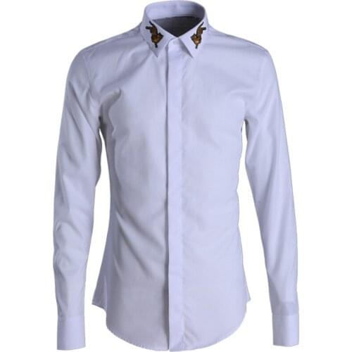 New Arrival High Quality Style Embroidered Double Tiger Collar Long Sleeve Men Fashion Casual Shirt plus Size M L XL 2XL 3XL 4XL