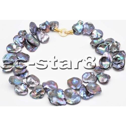 P6434 Rare Huge 17" 28mm Black Lamina BAROQUE KESHI REBORN PEARL Necklace Woman Fine Jewelry