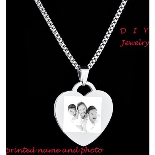 Personalised Gift 316L Stainless Steel Personalized Name Photo 3 Colors Heart Dog Tag Pendant Necklace Customized Necklace