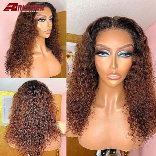 1B 30 Ombre Colored 13x6 Lace Front Human Hair Wigs Kinky Curly Brown Brazilian Remy PrePlucked Highlight Silk Top 5x5 PU Wigs