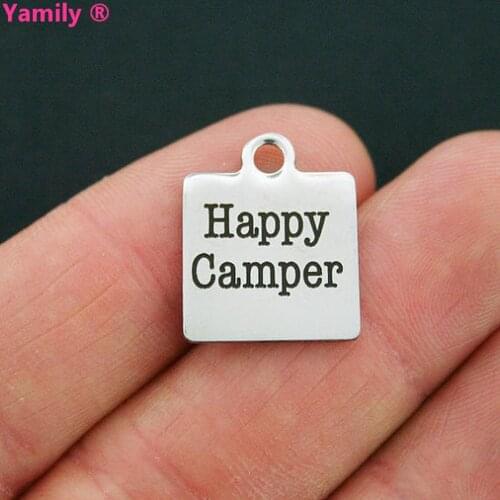 Yamily 3pcs--22mm Stainless Steel Happy Camper engraved Charm pendant for necklace bracelet jewelry making