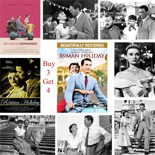 Rome Holiday Posters Audrey Hepburn Movie Wall Stickers White Coated Paper Prints Clear Image Home Decoration Livingroom