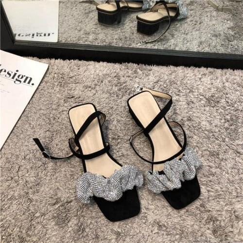 Women Sandales Femmes Women Fashion High Quality Green Pu Leather Open Toe Square Heel Sandals Lady Casual Sandals