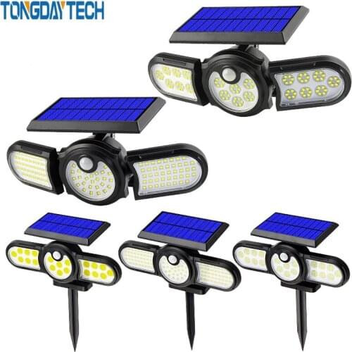 140LED Solar Light Outdoor 3 Head Motion Sensor 270 Wide Angle Illumination Super Bright Waterproof Lamp For Garden Street Light