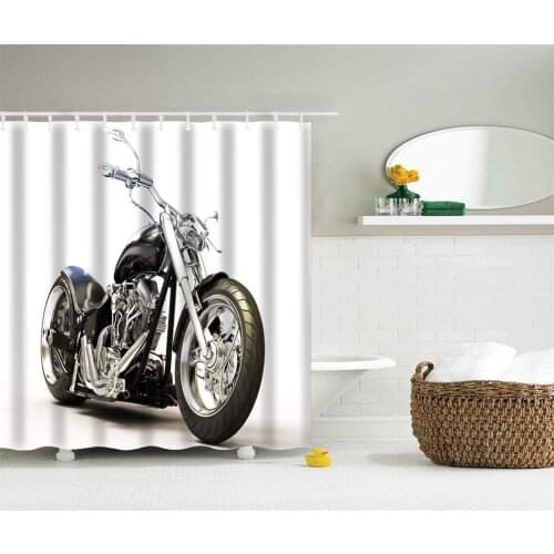 Fabric Shower Curtain Cool Modern Motorcycle Black Motorbike Machine Washable Digital Printing Bathroom Decor