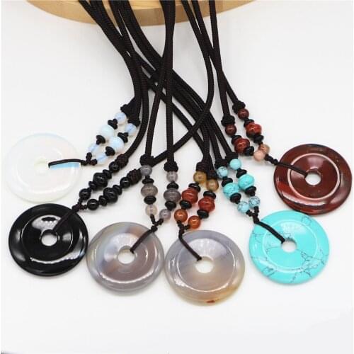 Vintage Donut Buckle Natural Stone Aventurine Crystal Round Pendant for Diy Jewelry Making Womens Necklace Pendants