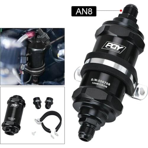 Inline Fuel Filter E85 Ethanol Inlet 8 an Outlet Bracket 100 Micrometre Elements