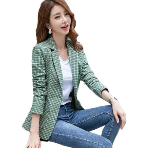 High-quality Plaid Womens Blazers Jacket Office Lady Casual Style Blazer New Notched Pockets Women Wear Plaid Blazers 333