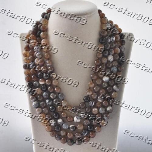 Z11328 100" 10mm Black Brown Round Faceted Agate Necklace Women Fasion Jewelry