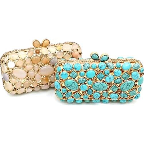 African traditional bridal wedding party Luxury women evening hollow out rhinestone classical elegant opal crystal bag