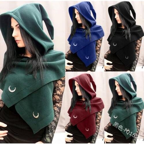 Vintage Women Top Polyester Jacket Fashion Cropped Jacket Green Black Polyester Cowl Full Sleeve Buckle Medieval Top