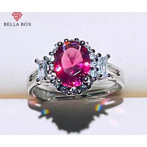 BELLA BOX Classic Women Silver Ring With Oval Shape Ruby Gemstones Open Adjust Ring 5A Zircon Fine Jewerly Wedding Party Gift