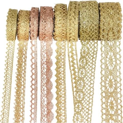 10yard Gold Silver Lace Trim Ribbon Roll Glitter Crocheted Ribbons Webbing Decor DIY Craft Gift Packing Sewing Supplies