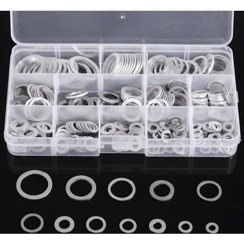 280PCS Aluminum Sealing Washer Gasket Assorted Durable Plain Flat Gaskets Washers Sealing Rings Kit Fasteners Accessories