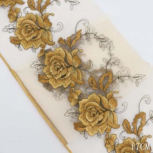 42Yards Golden Edge Rose Flower Mesh Tulle Lace Trim Beautiful Fabric Ribbon for Bra Underwear Sexy Clothing Accessories