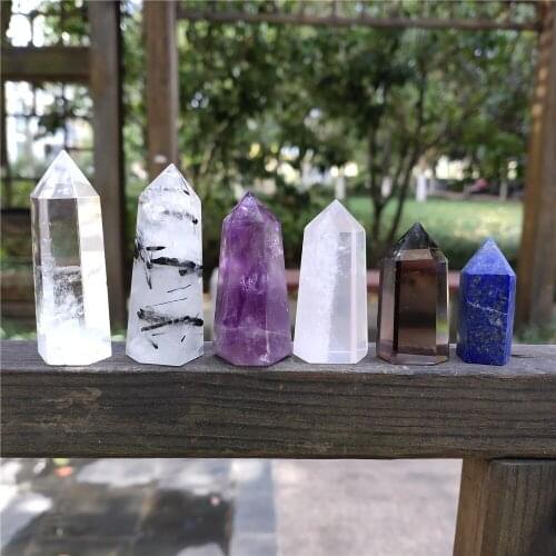 6PCS Crystals Stone Island Wicca Decor Cristals Pierre Spiritual Meditation Decor Rose Quartz Tourmaline Lapis Lazuli Amethyst