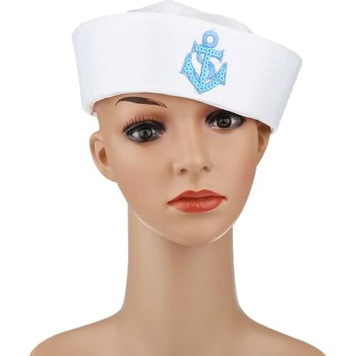 White & Blue Navy Captain Hat, Sailor Skipper Hat for Boys Girls Kids, Marine Cap