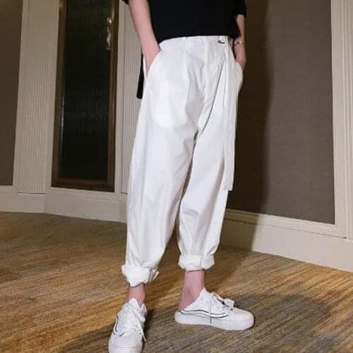 Men 2 Ways Wear Casual Pant Fashion Sashes Straight Harem Pants Male Women Street wear Hip Hop Loose Side Leg Trousers