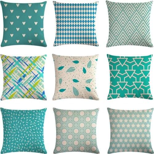 45cm*45cm Geometry Cushion Cover Blue Rule Pattern Pillowcase Cotton Linen for Sofa Home Decorative Circle Throw Pillows Cover