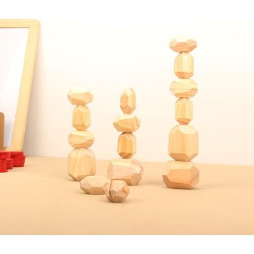 16Pcs Wooden Stone Building Blocks Creative Wooden Cube Toys for Children Early Educational Stacking Games Home Decoration