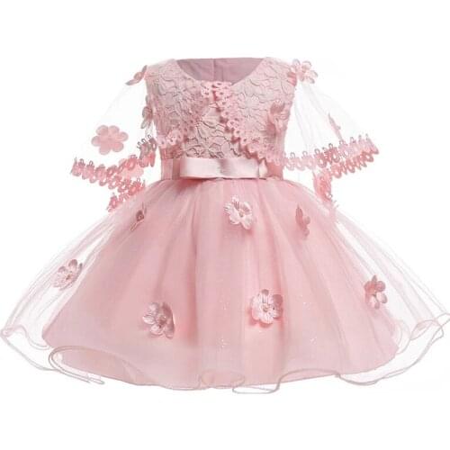 Girls Elegant Wedding Dresses 2018 New Sleeveless Flower Cape Tutu Dress Baby Childrens Party Princess Costume Baptism dresses