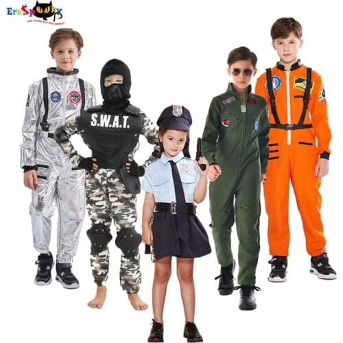 Eraspooky Children Career Role Play Halloween Costume For Kids Working Uniform Fancy Dress Police/Astronaut/Pilot/Nurse Cosplay