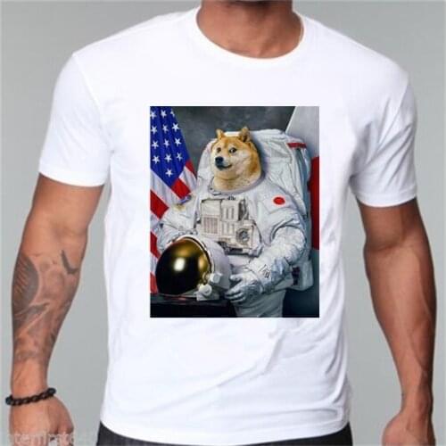 Doge Astronaut Funny 2017 New Fashion Mens T-shirts Short Sleeve Tshirt Cotton T Shirts Man Clothing