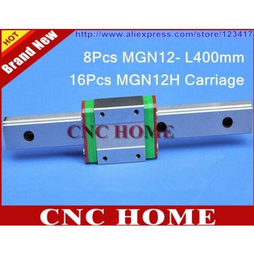 Hot Sale 8Pcs MGN12 rail - L400mm and 16Pcs MGN12H Carriage MR12 rail 12mm Rail