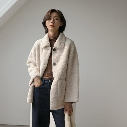 2019 Autumn Winter Korean-Style Fur Suede Single Breasted Jacket Pocket Brief Lambs Wool Coat AA5200