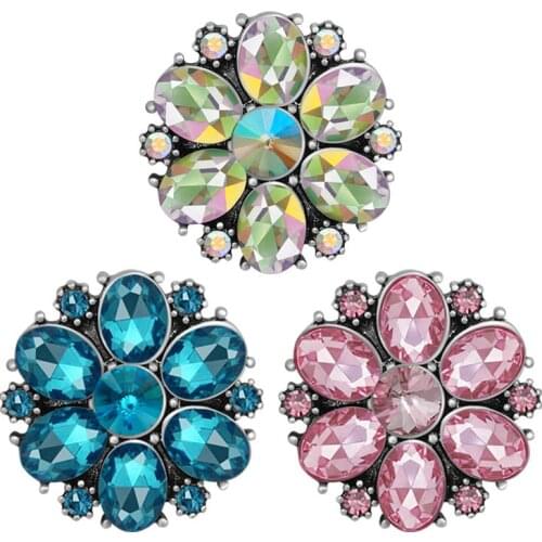 KZ3447 Beauty Round rhinestone Flower elegant colorful metal 18MM snap buttons fit 18mm snap bracelet snap jewelry wholesale