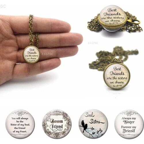 Best Friends Friendship Necklace Double Face Glass Cabochon Jewelry Pendant Handmade Fashion Forever Always My Sister Women Gift
