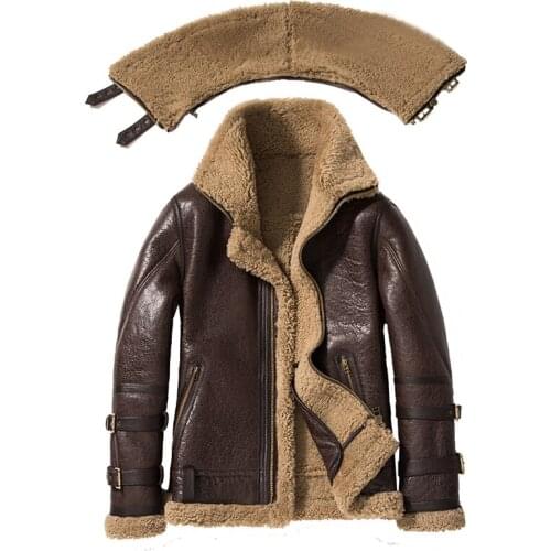 Double Collars 2020 SANI Thick Genuine Leather Sheepskin Fur Jacket Natural Shearling Fur Coat Winter Men Warm Fur Clothing