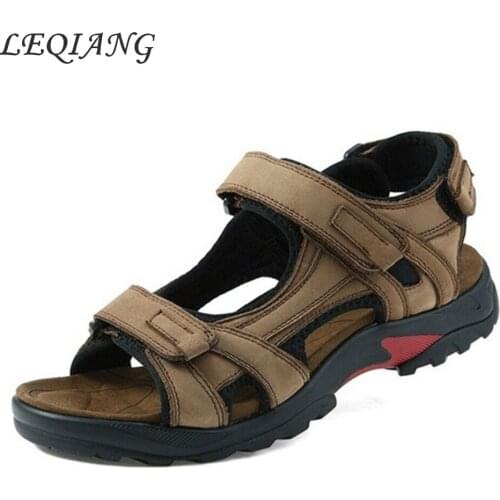 Leqiang Men Genuine Leather Retro Sandals Outdoor Beach Gladiator Sandals Shoes Men Plus Size Sandals