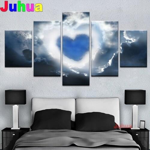 5 Pieces Love Heart Diamond Painting Full Square Round Drill 5D DIY Diamond Art Embroidery Blue Sky Wonderful Wall Decor Gift