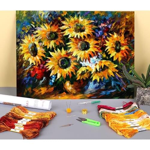 Sunflowers Printed 11CT Cross-Stitch Kit Embroidery DMC Threads Sewing Hobby Knitting Handiwork Wholesale For Magic