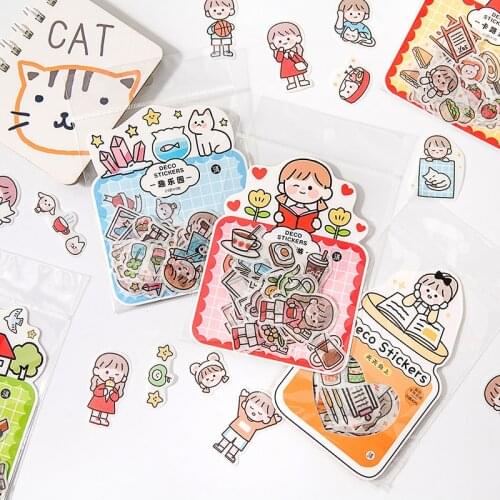SaYing 2 Pcs DIY Cute Character Stickers Decoration Small Pattern Cartoon Pack Ins Student Girl Hand Account Sticker