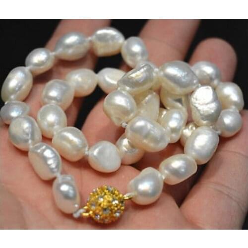 New 9-10mm white Irregular baroque pearl necklace gold clacp 18inch
