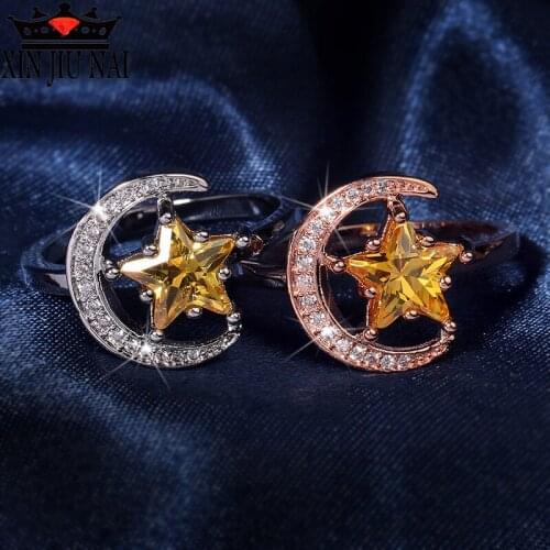 New 925 Silver Jewelry Korean Star Moon Womens Ring Hanliu Micro-inlaid Zirconium Fairy Fresh and Cute Charm Brand Jewelry