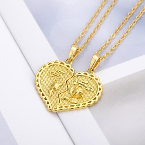 2 Pcs/Set Heart Pendant Necklaces For Women Men Couple Necklace Love Letter Jewelry Christmas Gift for Best Friend Collier Femme