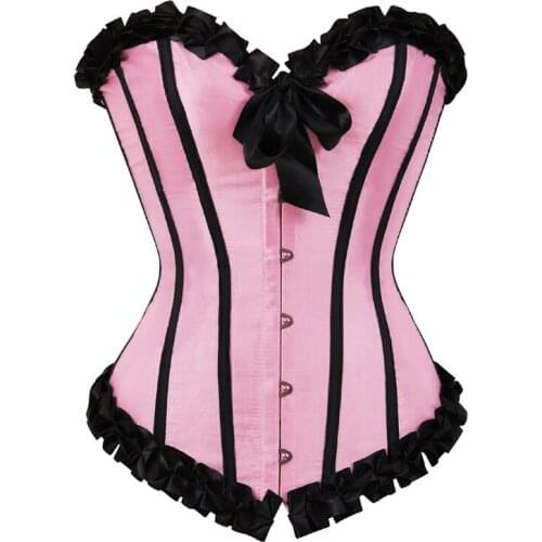 Sexy Upper And Lower Lace Satin Vintage Style Overbust Corset Top Women Fashion Body Shapewear S-2XL