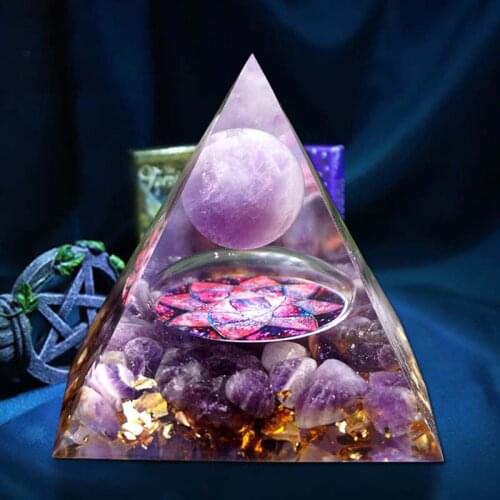 Pyramid Amethyst Crystal Sphere with Obsidian Chakra Multiplier Energy Healing Reiki Figurine Energy Generator Home Decoration