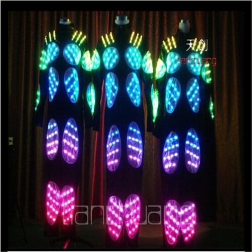 Programmable tron led light costumes dj full color robot men suit luminous glowing outfit party RGB colorful dress clothe disco